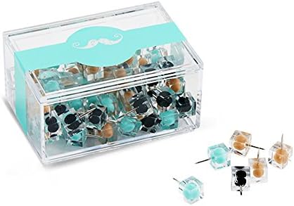 Heatleper 80Pcs Square Colorful Transparent Push Pins, Map Tacks Decorative Pushpins with Acrylic Box for Office Home or School Board (Blue)