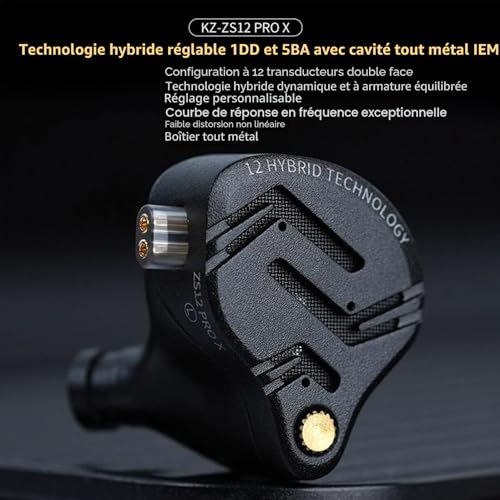 KZ ZS12 PRO X EMI In-Ear Headphones, 1DD+5BA Hybrid Wired Gaming Earphones, Best In Ear Monitor with 2 Pin Cable for Audiophile (Tunable Version, No Microphone)