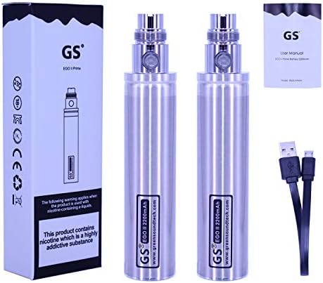 OKVGO 2019 GS Ego II 2200mAh Rechargeable Battery with Micro USB Charge Cable for eGo CE4 510 Thread Electronic Cigarette Ecig E-Cigarettes [ Nicotine Free ] (2PCS Steel)