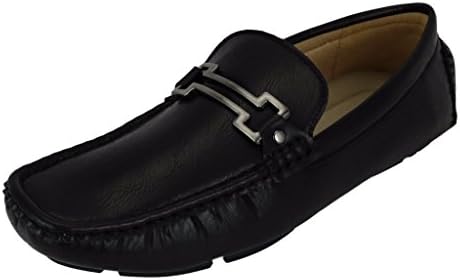 Aldo Rossini Men's Leo-4 Vegan Nubuck Leather Embellished with Bit Ornament Slip-on Loafers Moccasins Driving Shoes (13 D(M) US, Black)