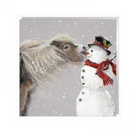 Art Beat Pack of 6 Artistic Charity Christmas Cards - Christmas Nibbles - Lovely Illustration of A Horse & Snowman Winter Scene - 6 Cards of 1 Design, multi, 140 x 140mm