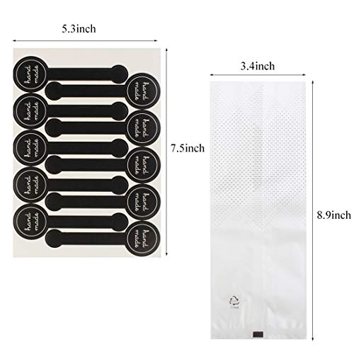 cnomg 200 pcs Translucent Plastic Bags with 200 pcs Hand Made Stickers for Cookie,Cake,Chocolate,Candy,Snack Wrapping Good for Bakery Party
