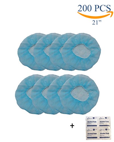 200 PCS--21",EZ-5 Disposable Bouffant (Hair Net) Caps, Spun-Bounded Polypropylene, Hair Head Cover Net, Non-Woven, Medical, Labs, Nurse, Tattoo, Food Service, Health, Hospital -Alcohol Pads Included - Thumbnail 4