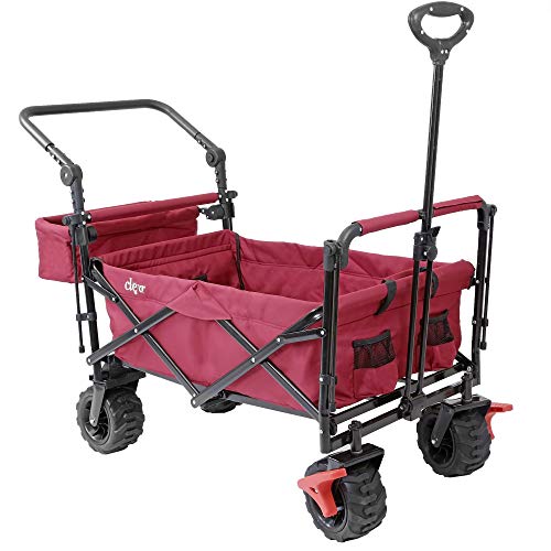 Extra Large Foldable Outdoor Wagon Cart with All Terrain Wheels and Canopy, Red 265 Lb Capacity, Easy Folding Collapsible Utility Garden Transport Trolley, Great for Beach, Park, Sports, Parties
