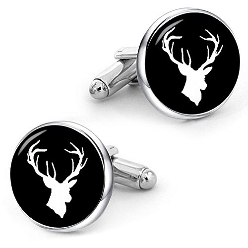 KooerBirthday Gifts For Husband, Stainless Steel Engraved Deer Head Cufflinks Buck Stag Cuff Links Tie Bar Set Men's Jewelry Gifts For Husband Father Dad Boyfriend