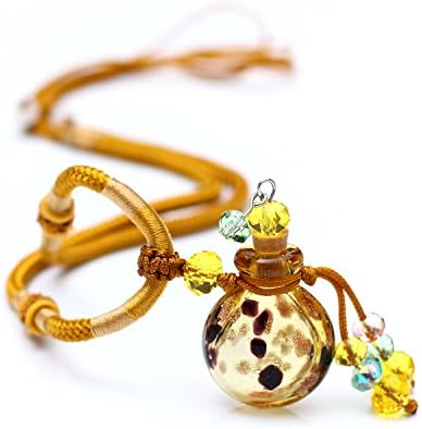 TJ Beauty Aromatherapy Essential Oil Difusser Jewelry Necklace Italy Premium Glass Handcraft Aromatherapy Pendant (Necklace-Amber)