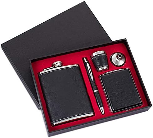 GENNISSY 8OZ Hip Flask Set - PU Leather and Stainless Steel With Funnel and 1 Cup 1 Pen 1 Cigarette Case
