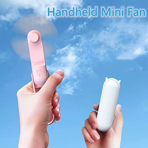 Portable Handheld Rechargeable Fan With Power Bank - 3 Speed Mini Personal Fan for Travel, Home, Office - Foldable USB Design for Women, Kids (White)