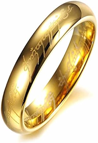 Arce Gold Plated Tungsten Carbide Lord of the Rings Laser-etched Wedding couple Ring for men women(women5)