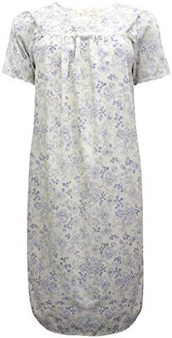 Ex BHS Cream Purple Floral Printed Lace Trim Long Nightdress Size 8 12 16 20