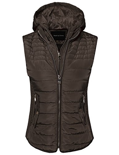 Women's Quilted Lightweight Vest With Detachable Hood Tobacco XL Size