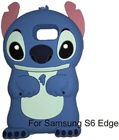 S6 Case,S6 Slicon Case,Galaxy S6 Stitch Case,Tribe-Tiger 3D Cartoon Stitch&Lilo pink Ears Silicon Gel Rubber Case Cover Skin for Samsung Galaxy S6(A Blue Stitch)