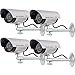 WALI Bullet Dummy Fake Surveillance Security CCTV Dome Camera Indoor Outdoor with one LED Light Warning Security Alert Sticker Decals (TC-S4), 4 Packs, Silver primary