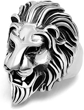 Non-Precious Metal Stainless Steel Roaring Lion Head Design Ring for Men & Boys