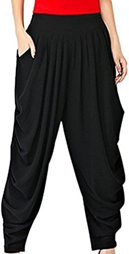 FACE N FACE Women's Chiffon Loose Casual Harem Breathable Thin Long Pants Large Black