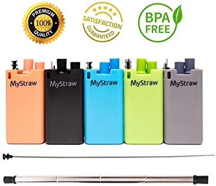 Improved Design Wide Mouth | Folding Drinking Stainless Steel Metal Straw | Collapsible Reusable-Medical Food Grade | 5 Color Options | Portable with Case Keychain Cleaning Brush | Seal Grey