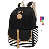 FLYMEI Canvas Laptop Bag Cute School Backpack College Bookbag Shoulder Daypack Casual Travel Bags with USB Charging Port for Teen Girls and Women