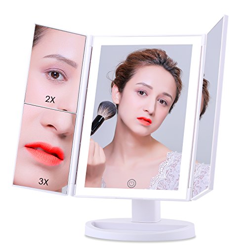 Makeup Vanity Mirror 36 Natural 4 LED Taped- Lights Newest Tri-fold Mirror with Touch Screen and USB Charging/AAA Batteries, 180°Rotation Adjustable Stand freely on countertop, 1X/2X/3X Magnification - Thumbnail 7