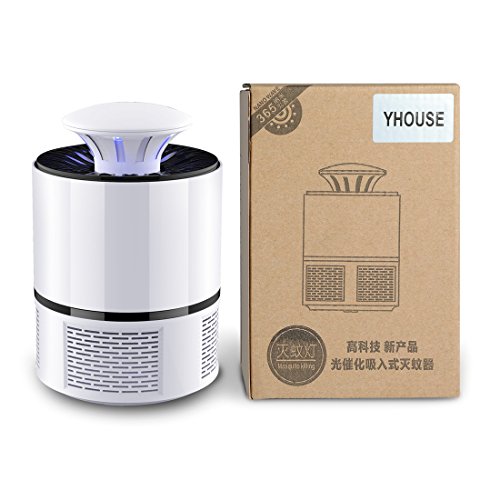 YHOUSE Electric Mosquito Insect Zapper Killer with Trap Lamp, Chemical-Free USB Powered UV LED Light Photocatalyst Fly Bug Dispeller with Suction Fan for Indoor Home (White)