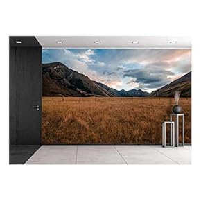 Grassland Surrounded with Mountains - Removable Wall Mural | Self-Adhesive Large Wallpaper - 66x96 inches