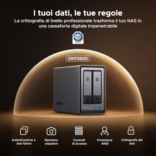 UGREEN NASync DXP2800 2-Bay NAS Server mit Cat 8 LAN Kabel, Intel N100 Quad-Core, 8GB DDR5, 2,5GbE LAN, 2×M.2 NVMe-Steckplätze, 4K HDMI, (Diskless) 6