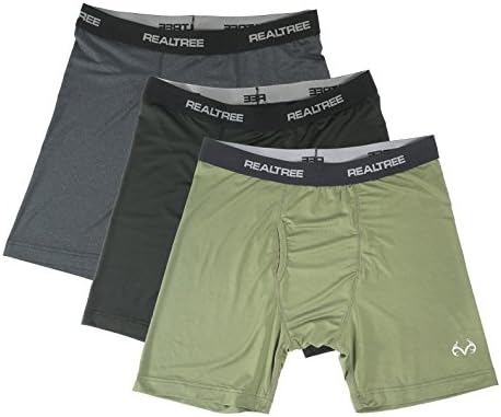 Realtree Men's 6" Poly Spandex Performance Boxer Brief 3 Pack (Army Green/Black/Black Heather, XL)