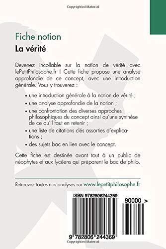 La Verite Fiche Notion Lepetitphilosophe Fr Comprendre La Philosophie French Edition Molina Alberto Lepetitphilosophe Fr 9782806244369 Amazon Com Books
