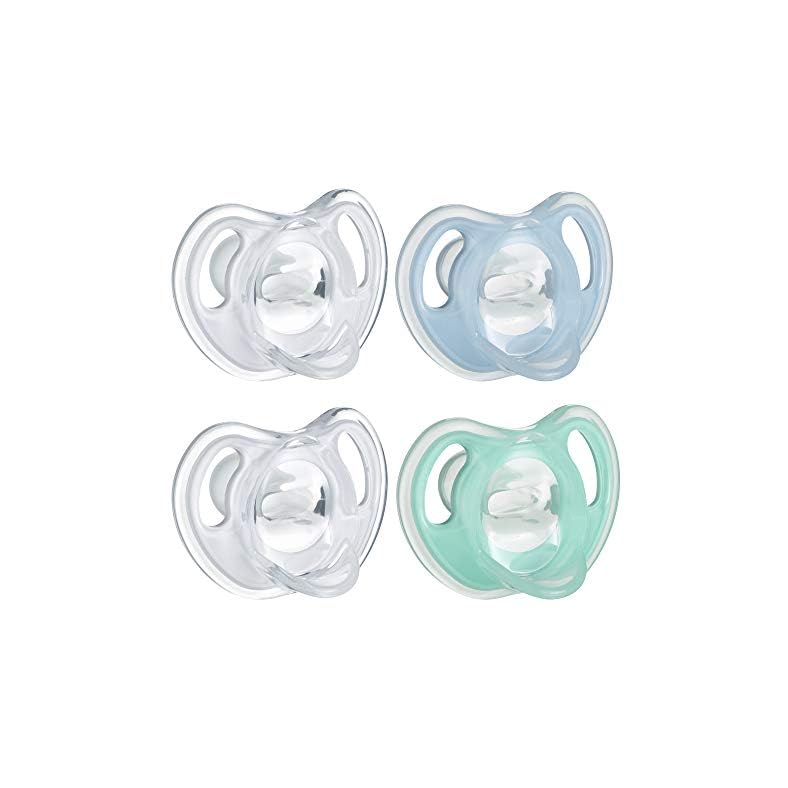 Tommee Tippee Ultra-Light Silicone Pacifier, Symmetrical One-Piece Design, BPA-Free Silicone Binkies, 0-6m, 4-Count