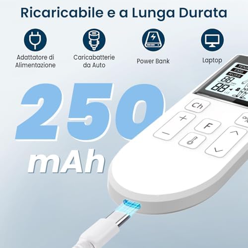 5 in 1 Elettrostimolatore Muscolare Professionale, Ricaricabile 80 Modalità con TENS/EMS/RUSS/IF/DIY Massaggio, 2 Canali, 16 Intensità per Alleviare il Dolore