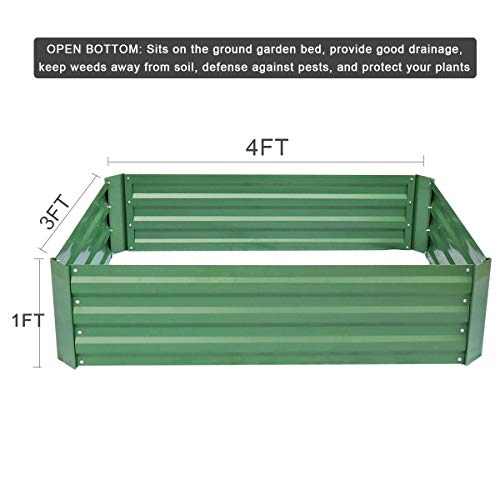 FOYUEE Metal Raised Garden Bed Kit Elevated Planter Box Outdoor Patio Frame for Vegetables 4' x 3' x 1', Green - Thumbnail 3