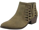 Soda Women's Faux Nubuck Leather Triangle Cutout Side Chunky Stacked Heel Ankle Bootie