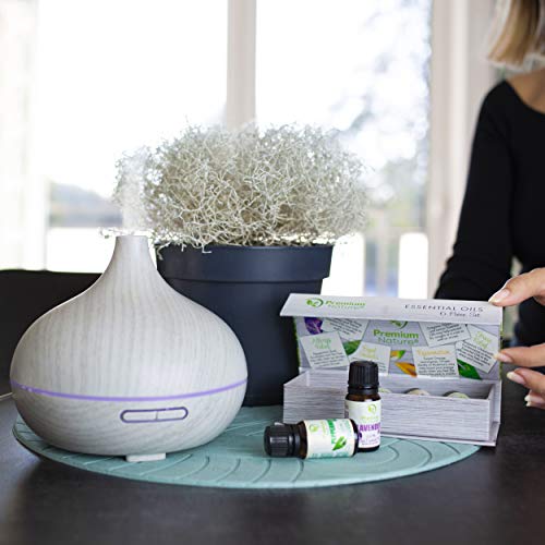 Premium Nature Diffuser & Essential Oils Gift Set Sets Idea Aroma Humidifier Tank & Top 6 Essential Oil Bottles, Auto Shut-Off & 7 Color LED Lights Aromatherapy Improved Sleeping and Breathing