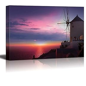 Canvas Prints Wall Art - Beautiful Oia Village in Santorini Island Greece | Modern Wall Decor/Home Decoration Stretched Gallery Canvas Wrap Giclee Print. Ready to Hang - 12" x 18"