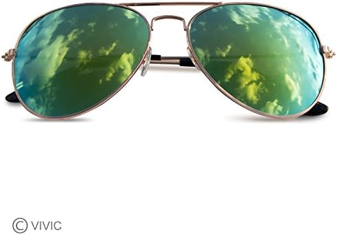 UV400 sunglasses Aviator Mirrored Lenses Metal Alloy Frame (Gold)