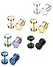 FIBO STEEL 6 Pairs Stainless Steel Stud Earring for Men Women Flat Back Ear Plugs Tunnel Ear Piercing,7MM
