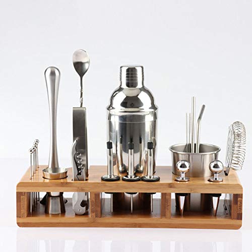ESGT Barkeeper Kit Cocktail Shaker Set, Edelstahl Bar Werkzeugset Mit Stilvollem Bambusständer Bartending Kit Für… – Bild 4