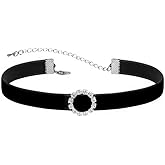 Vintage Black Red Velvet Choker Necklace for Women Gothic Victorian Round Love Heart Jingle Bell Charms Adjustable Chain Necklaces Holiday Dress Accessories Punk 80s 90s Christmas Valentine Cosplay Party Jewelry (B-Circle)