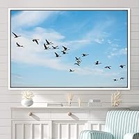 Framed Canvas Wall Art Flying Together Birds Farmhouse/Country Group Group Multicolor Photography Realism Relax/Calm Warm - 16x24 inches