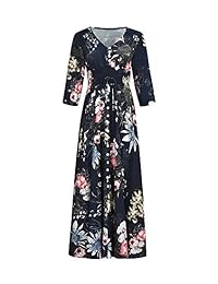 Maxivestido Botton Up de manga 3 4 para mujer, estilo bohemio