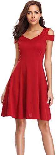 Quellfluss Women's Off Shoulder V Neck Little Summer Cocktail Party A-line Skater Dress