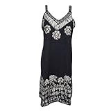Womens Sundress Black Strappy Tank Tie-Dye Embroidered Boho Summer Dress