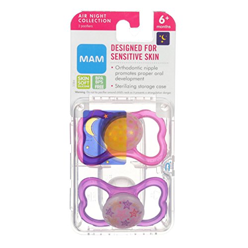 MAM Air Night Orthodontic Pacifier,2 Pack, Girl, 6+ Months