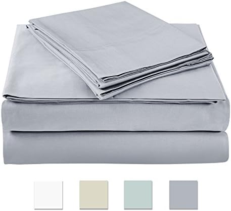 AXIA 500 Thread Count 100% cotton Sheet Set, Grey King Sheet Set, 4-piece Long Staple Combed Pure Cotton best sheets for bed, Breathable, Soft &amp; Silky Sateen Weave Fits Mattress upto 18" deep pocket