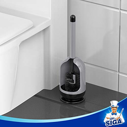 MR.SIGA Toilet Bowl Brush and Holder for Bathroom, Non-Scratch TPR Bristles, Under-Rim Brush Head, Gray & Black, 1 Pack