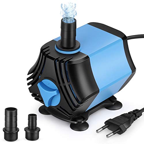 Zacro Submersible Water Pump 2000L/H, Ultra Quiet 40W with 4 Suction Cups and 3 Nozzles (13/16/19 mm) for Aquarium, Fish Tank, Garden, Pond, Fountains