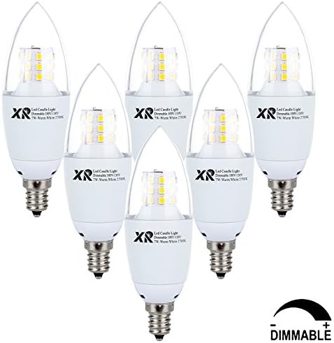 XinRui Lighting Dimmable 7 Watt B35 E12 Base LED Candle Light Bulb,Warm White 2700K,60W Incandescent Replacement, 360 Omni-direction Candelabra, Pack of 6 units