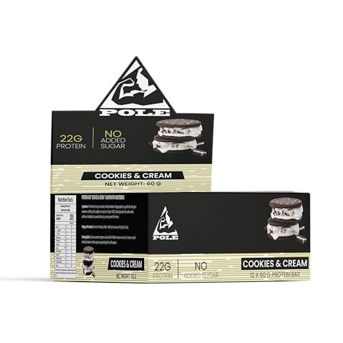 Pole Nutrition Chocolate Protein Bar, 22g Protein, No Added Sugar, 12 x 60g (COOKIE & CREAM)