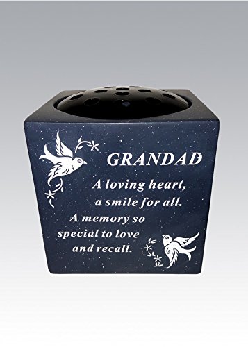 Grandad Slate Grey Memorial Flower Vase – Dove & Diamante Detail Grave Plaque Tribute