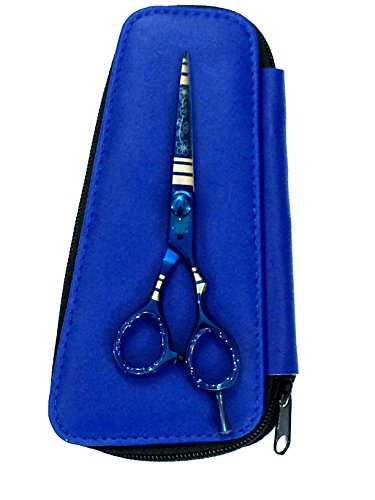 ZZZRT ZP-3030 J2 Japanese Steel Professional Razor Edge Titanium Hairdressing Scissor Shear 5.5" With Blue Flower Design + Free Rexine Scissor Case