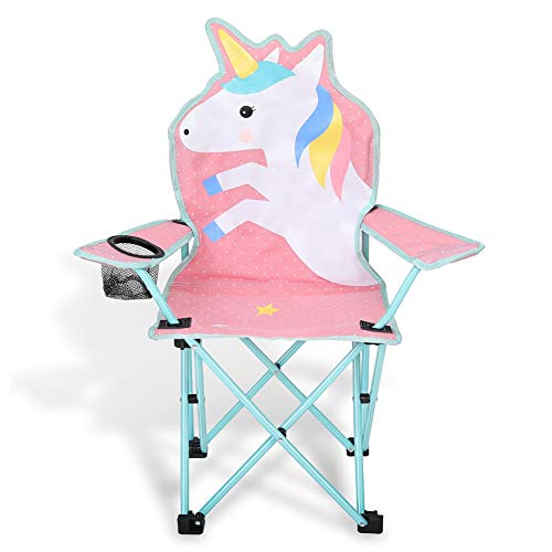 KABOER Kids Outdoor Folding Lawn and Camping Chair with Cup Holder, Unicorn Camp Chair